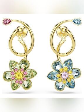 Swarovski Idyllia Mixed-Cut Flower Drop Earrings - Multicoloured, Gold-Tone